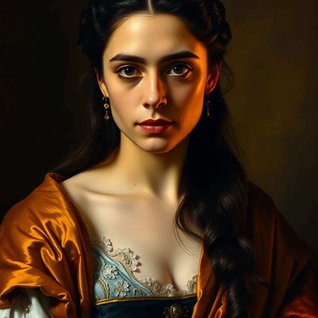 Rembrandt-inspired Salma Hayek portrait: Baroque masterpiece in chiaroscuro lighting