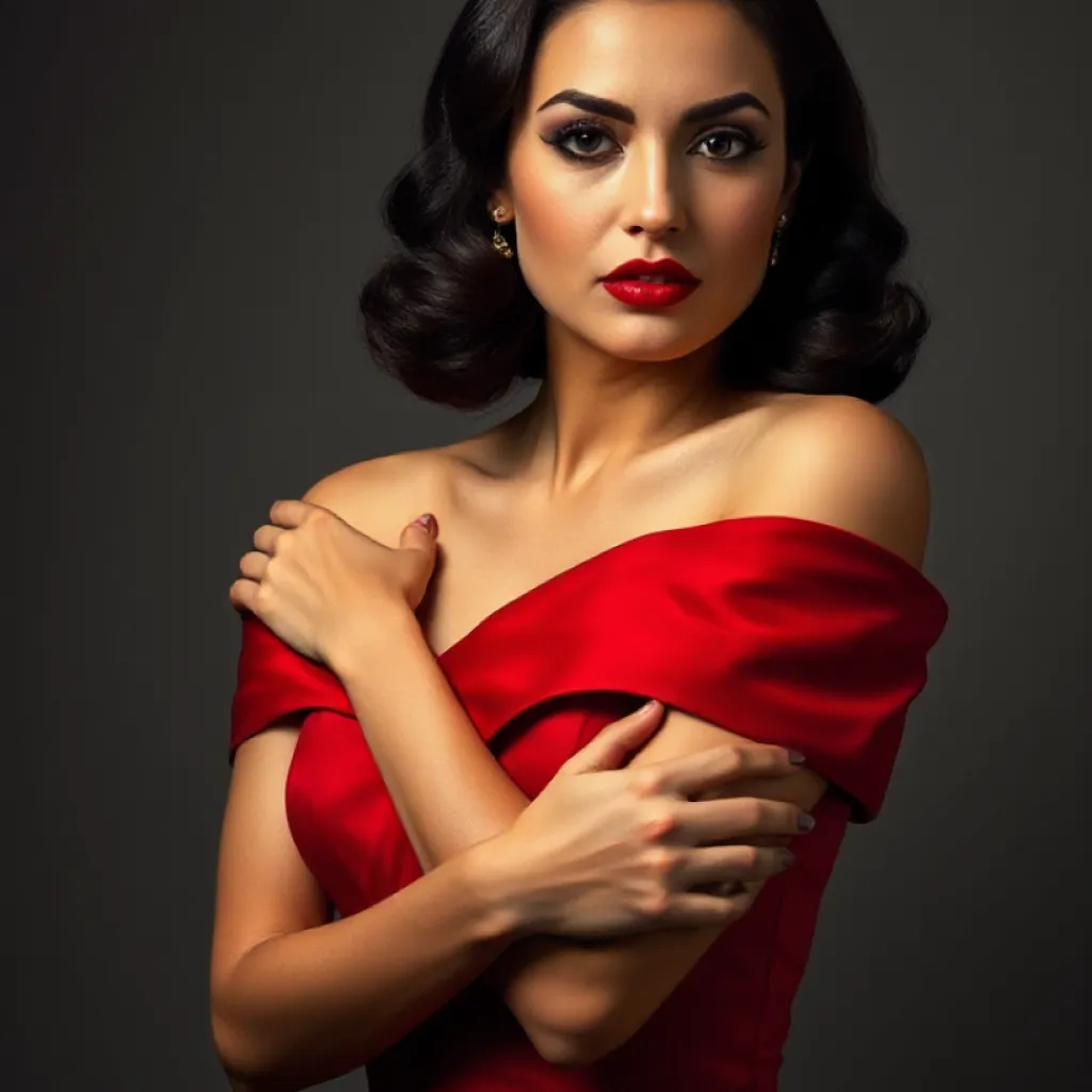 Titled: "Noir Elegance: A Captivating Siren in Red