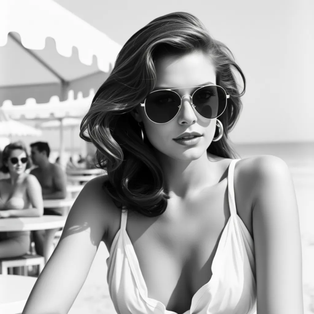 1960s Beach Bar Scene - Monochrome Impression of Sofia Loren