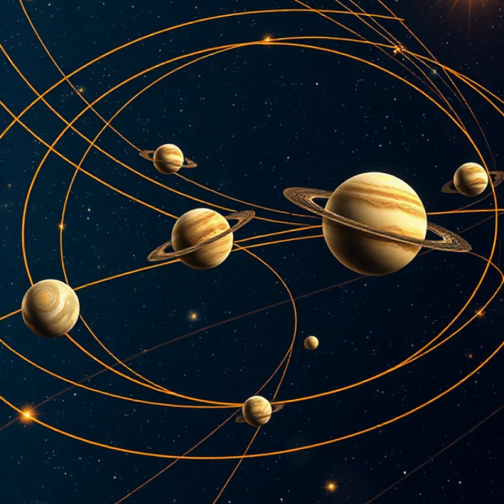 Title: "Cosmic Cartography - A Golden Exploration of the Galactic Dance