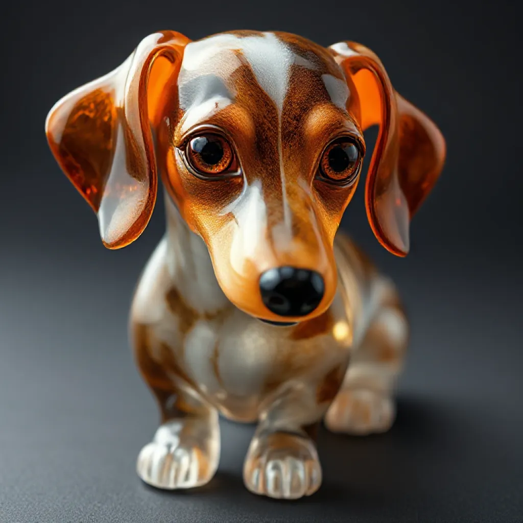 Titled: "Amber-Eyed Calico Dachshund Sculpture