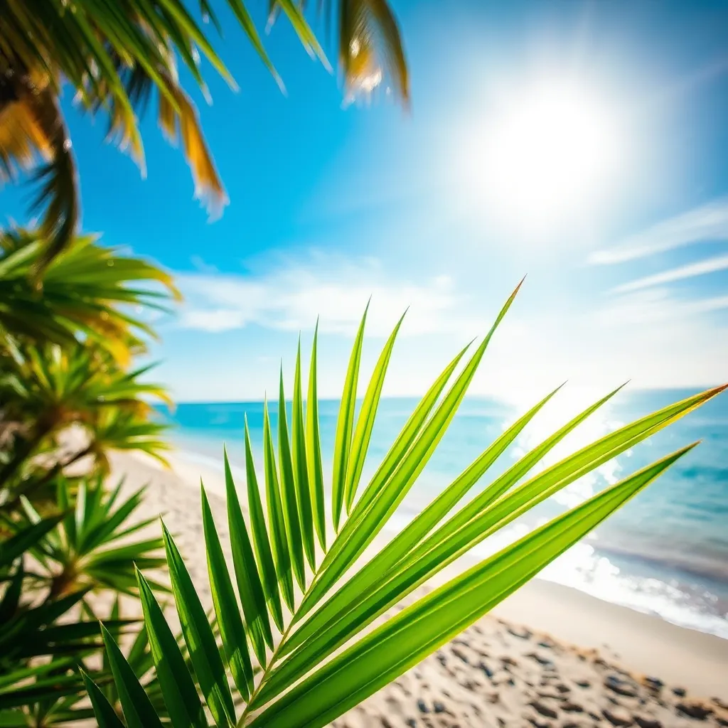 Tranquil Tropical Palmtree Leaf Vista