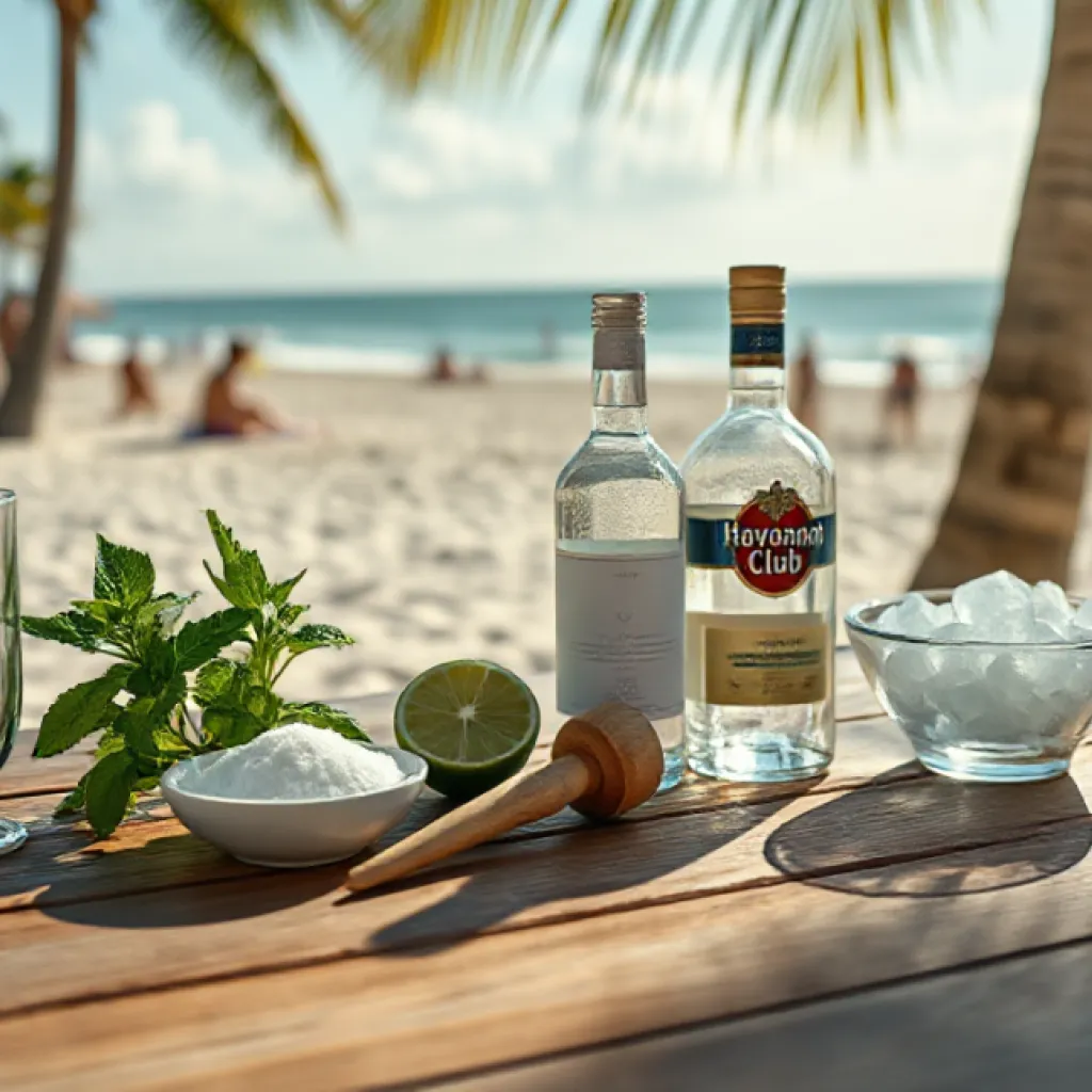 Tropical Mojito Setup on Beach Shore