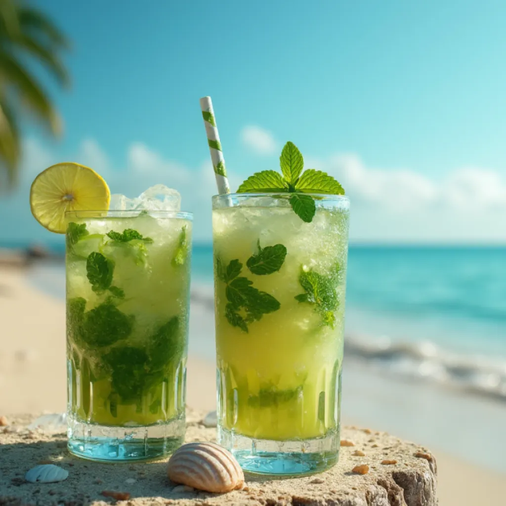4K Vibrant Mojito Scene: High-Quality Beach Studio Shot