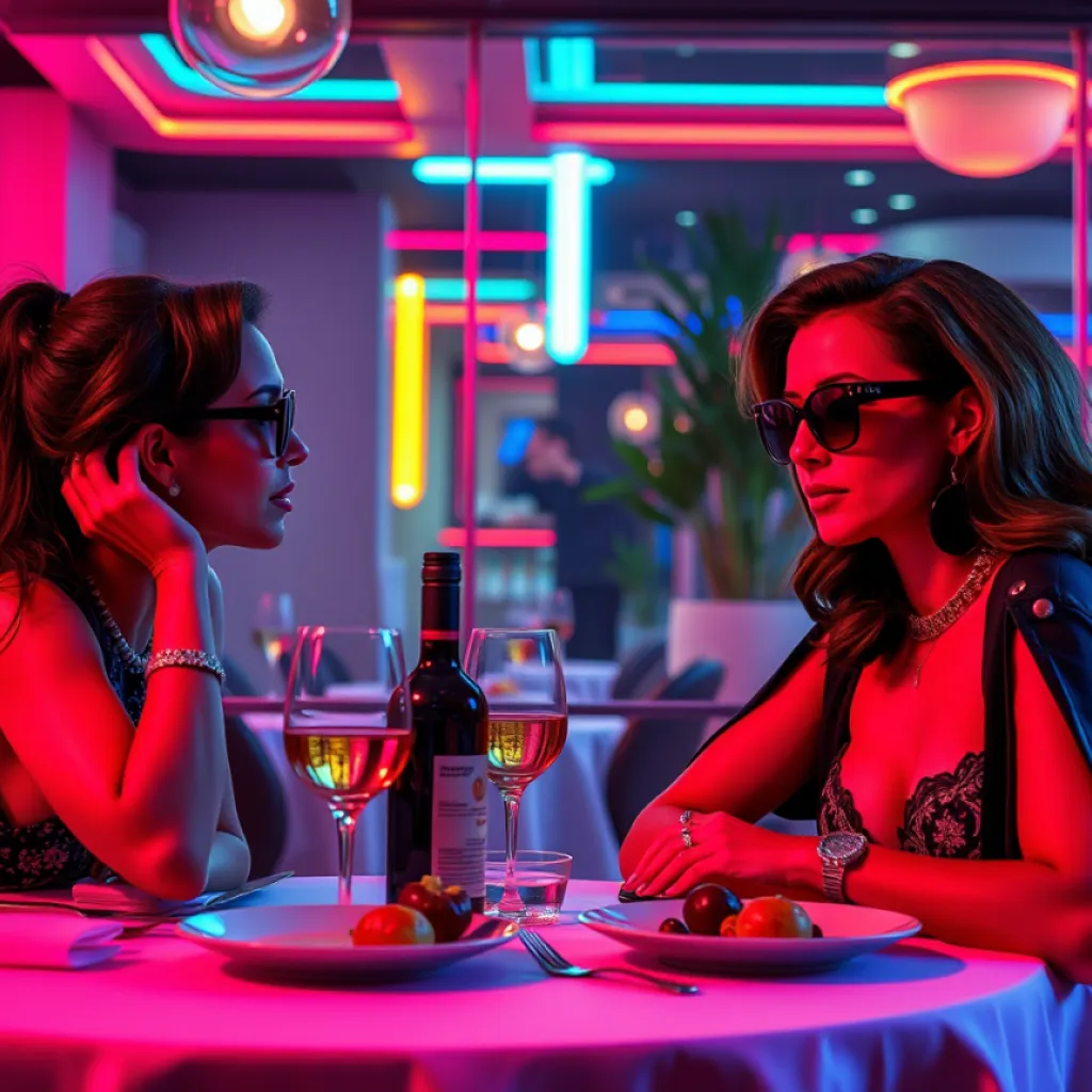 Neonpunk Triumvirate at an Italian Bistro