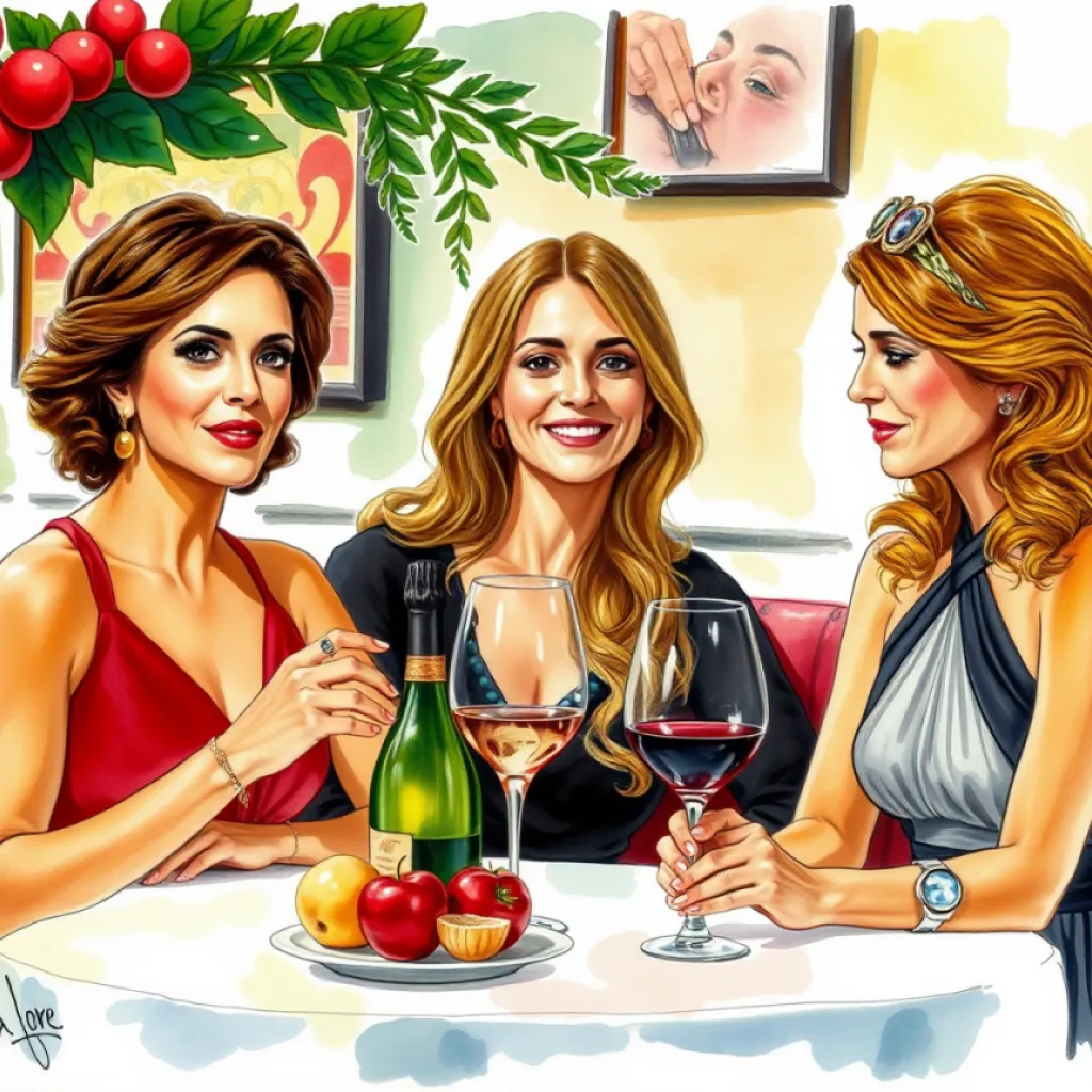 Watercolor Trio Dining in Italian Restaurant