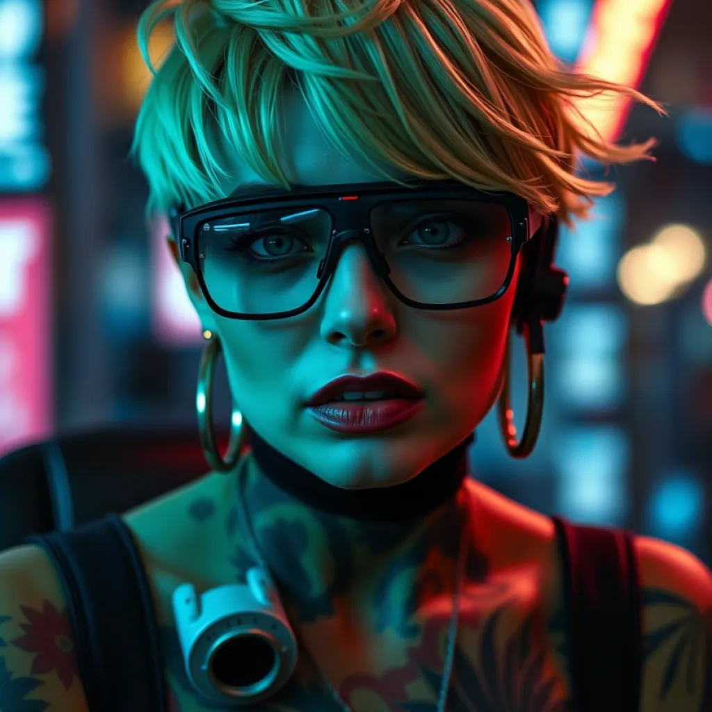 Cyberpunk Woman in Neon Green: Photorealistic Vector Poster
