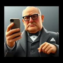 3D Animation: Churchill Contemplates an iPhone