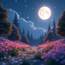 3D Moonlit Flowering Garden Scene