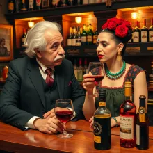 Einstein and Kahlo in Bar: Red Wine Absent