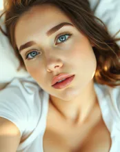Enthralling Close-up: Luminous Woman with Piercing Blue Eyes