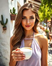 Serene Mediterranean Coffee Break: A Portrait of Confidence