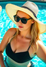 Blonde Woman in Sunlit Swimming Pool