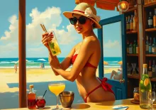 Title: "Degas-inspired: Beach Bar Mojito Preparation