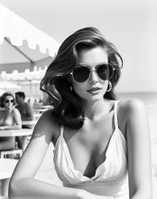1960s Beach Bar Scene - Monochrome Impression of Sofia Loren