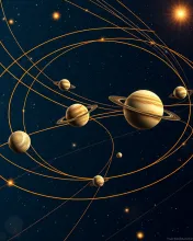 Title: "Cosmic Cartography - A Golden Exploration of the Galactic Dance