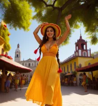 Vibrant Mexican Dancer Amidst Town Square Music