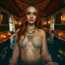 Titled: "Enchantress in the Turkish Bathhouse: A Chiaroscuro Study