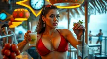Vibrant Mojito-Making Latin Woman in Beach Bar – UHD 4K Masterpiece