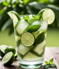 Vibrant Mojito Detail: Condensation and Fresh Citrus
