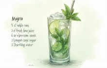 Title: "Elegant Mojito Illustration: Translucent Greens and Light Reflections