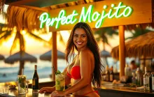 Radiant Beach Bar Sunset: 'Perfect Mojito' Neon Glow