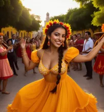 Title: "Vibrant Mexican Dancer Amidst Town Square Festivities