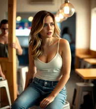 Surprised Debby Ryan in White Tank, Short Jeans