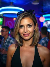 Surprised Woman in a Vibrant Bar Scene