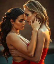 Golden Hour: Passionate Embrace – Kim Kardashian & Scarlett Johansson in a Wet Kiss
