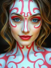 Fractaled Erotic Dream: Detailed Female Figure in Pink-White Body Paint