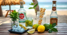Tropical Cocktail Setup on Beach Shore