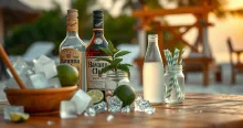 Tropical Rum Bar Setup under Studio Lighting