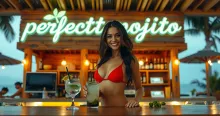 Vibrant 4K Studio Shot: Perfect Mojito Beach Bar Scene