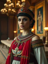 Egyptian Queen Portrait: Luxurious Armor & Ornate Room