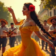 Title: "Mexican Dancer in Gold Hour Glamour