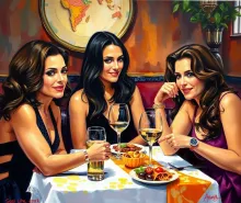 Impressionist Trio Dining in an Italian Restaurant