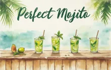 Weathered Watercolor Mural: Perfect Mojito Beach Bar Scene