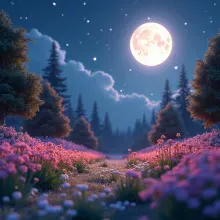 3D Moonlit Flowering Garden Scene