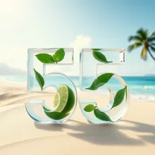 Title: Tropical Ice Sculpture No. 55 - A Double Exposure of Caribbean Dreams and Frozen Mint Lime Refreshment