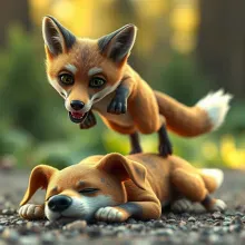 3D Humorous Blend: Mischievous Fox Jumps Over Lazy Dog - ZBrush, Unreal Engine, Maya, After Effects
