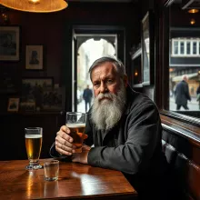 Gray-bearded Man in Classic Café