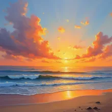 Impressionistic Sunset Beach Oil Painting