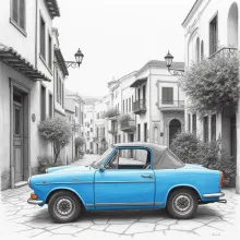 Light Blue Triumph Mayflower in Vibrant Greek Landscape