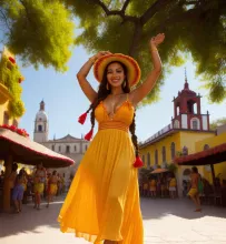 Vibrant Mexican Dancer Amidst Town Square Music