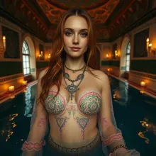 Titled: "Enchantress in the Turkish Bathhouse: A Chiaroscuro Study