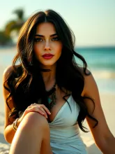 Graceful Arabic Woman in Bahamian Sunset: Ultra-High Definition Portrait