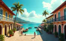 Vibrant Caribbean Colonial Village by the Sea