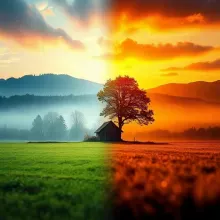 Seamless Seasonal Transition Landscape with Central Feature