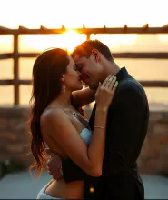 Golden Hour Embrace: Salma Hayek and Penelope Cruz - Photo-Realistic Shower Scene